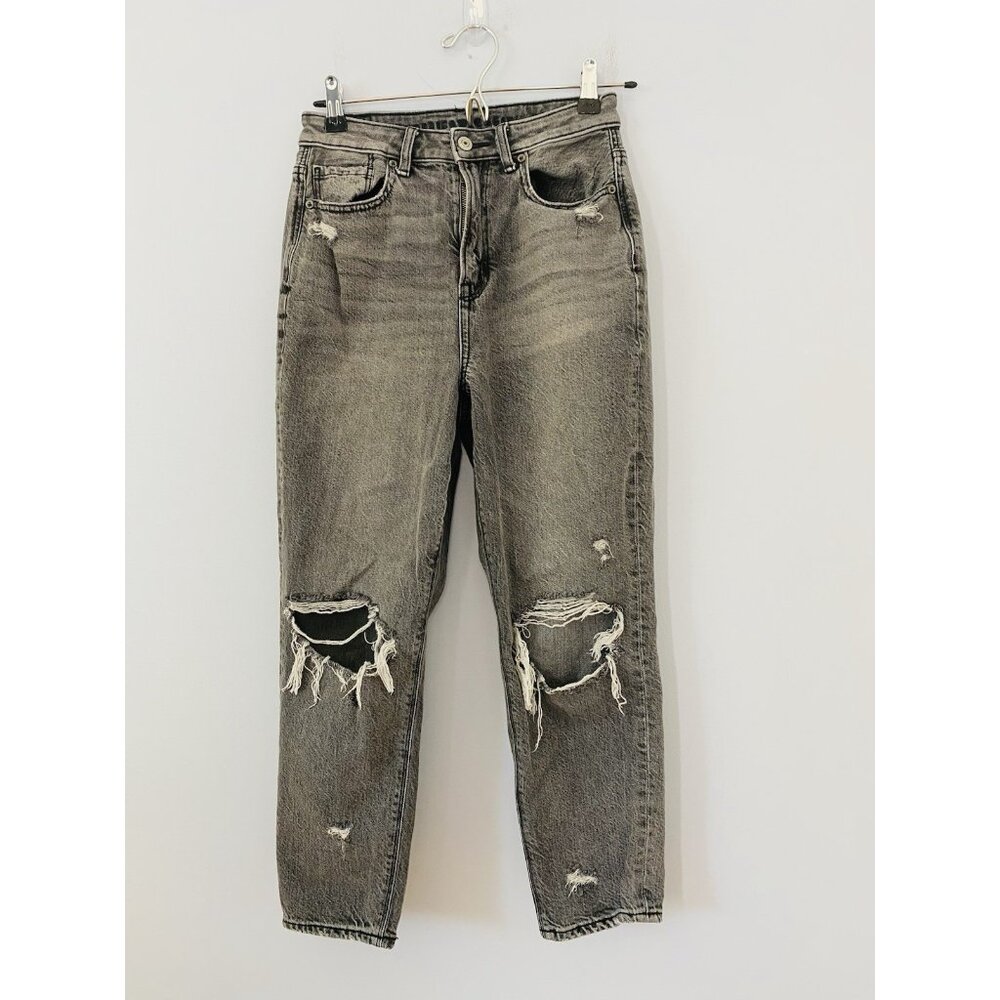 American Eagle Highest Rise Mom Jeans Women's Size 2 X Short Faded Black Gray